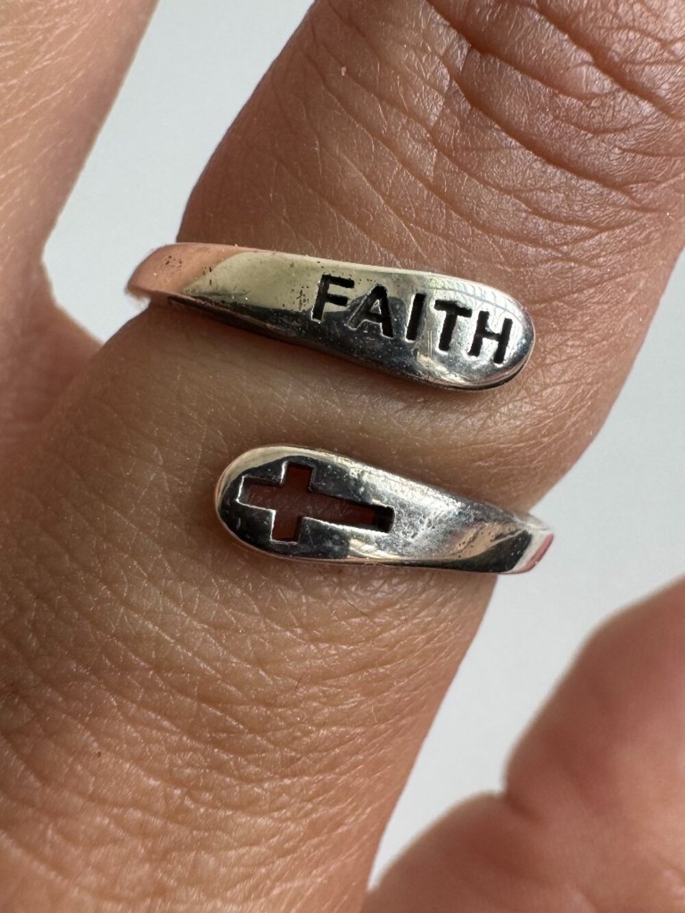 Faith Cross Adjustable Ring Silver Tone Minimalist Open Ring